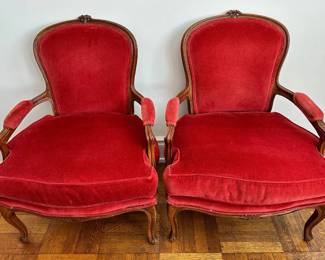 2 1950s Vintage Carved Wood Armchairs With Velvet Upholstery, Frames Made In Italy
Lot #: 5