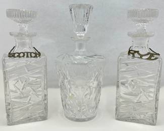 3 Vintage Crystal Decanters & 2 Metal Napier Label Tags For Scotch & Rye
Lot #: 141