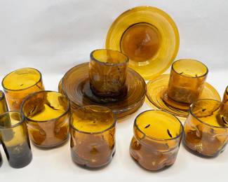 Mexican Hand Blown Amber Glass Cups, Plates & Shot Glasses (17 Pieces)
Lot #: 123