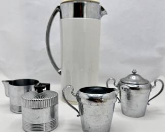 Vintage Thermos & 4 Silver Plate Creamers & Sugar Bowls By Chase, Cromwell & More
Lot #: 51