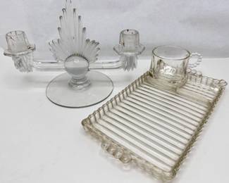 Vintage Art Deco Glass Candelabra & Glass Serving Tray With Matching Cup
Lot #: 59