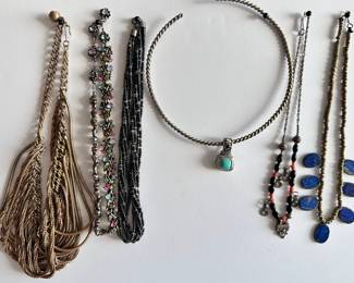 6 Necklaces: 1950s Multi-strand Chain, Turquoise Pendant On Choker, Lapis, Rhinestones & More
Lot #: 118