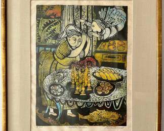 Louise August Original Limited Edition Etching, "Sabbath Candles", Framed
Lot #: 25