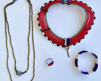 Hand Made Beaded African Jewelry: Necklace, Choker, Bracelet & Ring, Purchased In Kenya
Lot #: 33