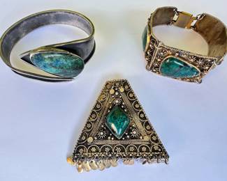 Set Sterling Silver Jewelry With Large Stones: Brooch & 2 Bracelets, Israel
Lot #: 35