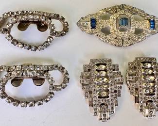 Art Deco Rhinestone Pin Brooch & Vintage Rhinestone Fur Clips & Shoe Clips
Lot #: 47