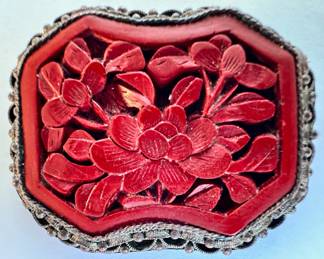 Antique Chinese Carved Red Cinnabar Flower Motif Brooch Pin
Lot #: 45