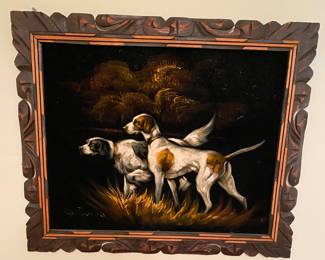 Hunting Dogs Painting on Black Velvet