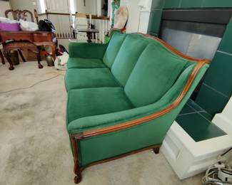 VINTAGE EMRALD GREEN SUADE GREEN COUCH  - $200