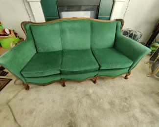VINTAGE EMRALD GREEN SUADE GREEN COUCH - $200