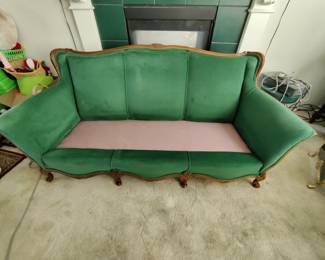 VINTAGE EMRALD GREEN SUADE GREEN COUCH  - $200