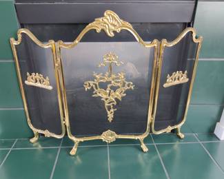 Vintage French Provincial Ornate Solid Brass Fireplace 3 Panels Folding Screen - RECENTLY SOLD ON EBAY FOR $300 w/SHIPPING - (OUR PRICE $90)