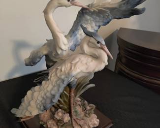 Italian Porcelain Great Blue Herons Figural Group - SOOLD AT AUCTION FOR $200 & $150 (OUR PRICE$75.00)