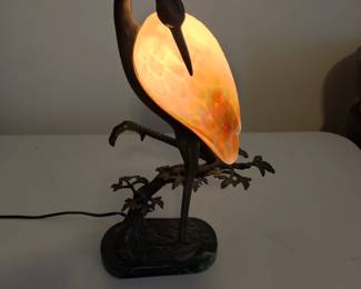 VERY RARE - Gorgeous VTG Art Glass and Bronze Flamingo Lamp - SOLD ON EBAY ON 8/18/2023 FOR $299 PLUS $75 SHIPPING - OUR PRICE - $150