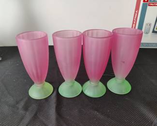 RARE - Watermelon Parfait / Ice Cream / Fountain Glasses in Frosted Pink and Green