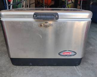 COLEMAN 6150 54 QUART - STAINLESS STEEL BELTED COOLER ICE CHEST - FOR CAMPING /FISHING - MULTILPES RECENTLY SOLD ON EBAY FOR W/ SHIPPING FROM $171 - $117 (OUR PRICE - $50)