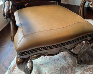 Marge Carson chairs. 2 arm chairs. Upholstered back, leather seat.