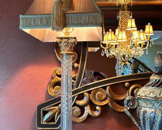 pair of John Richards glass, Lucite , silk shades lamps 41" tall.