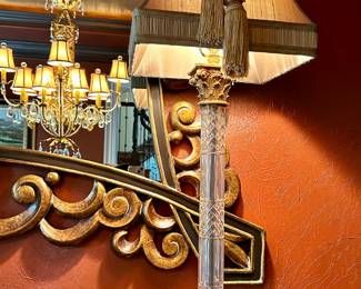 pair of John Richards glass, Lucite , silk shades lamps 41" tall.