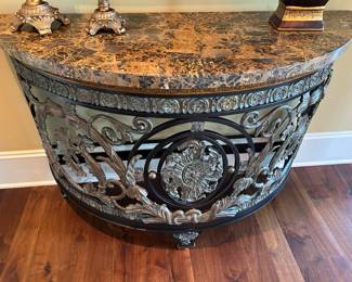Maitland Smith 54" wide stone top console/ demilune - metal base console table