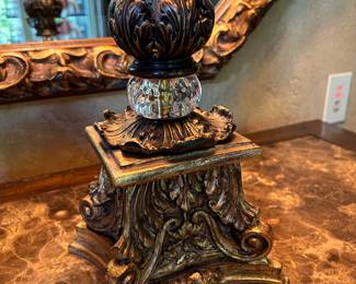 Pair of John Richard lamps. Silk shade, 44" tall