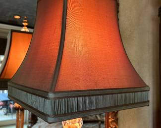 Pair of John Richard lamps. Silk shade, 44" tall