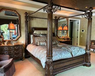 Marge Carson bedroom suite including a California King bed and John Richard lamps
