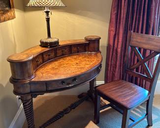 45” wide oval burl walnut writing desk