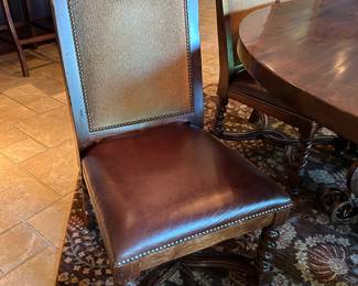 Leather seat, upholstered back with nail head detailing