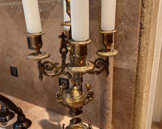 Pair of antique brass candelabras