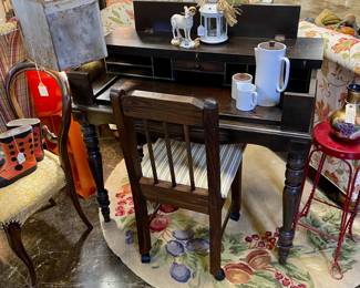 Small Antique Mahogany Desk with Rolling Chair 