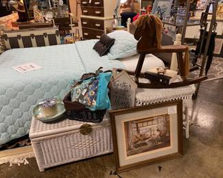  Wicker Trunk and Side Table (rocking horse sold in last weeks sale)