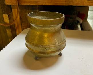 Very Old, Hand Forged,  Heavy  5" Solid Brass 3-Footed  Cauldron