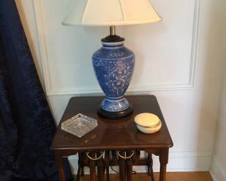 Nesting Tables, Blue / White Lamp