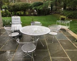 Vintage Patio Table w/ 4 Chairs, Tea / Bar Cart, Chaise Lounge
