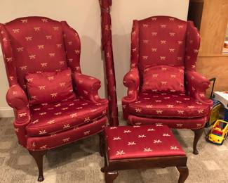 Pair of Wing Chairs & Ottoman