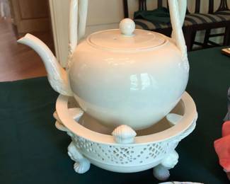 Hartley Greens & Co Leedsware Creamware Kettle and Pierced Stand