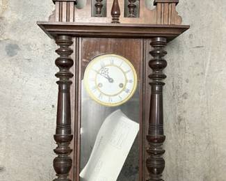 German pendulum "Vienna Regulator" style wall clock is by Gustav Becker (with the crown and GB marking - and GB initials side screen). It looks to date to early 20th century