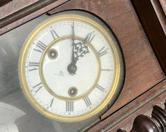 German pendulum "Vienna Regulator" style wall clock is by Gustav Becker (with the crown and GB marking - and GB initials side screen). It looks to date to early 20th century