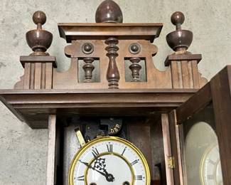 German pendulum "Vienna Regulator" style wall clock is by Gustav Becker (with the crown and GB marking - and GB initials side screen). It looks to date to early 20th century