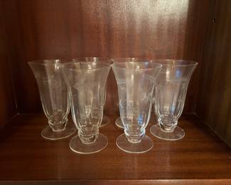 * Vintage floral etched set of 5  Brandy glasses