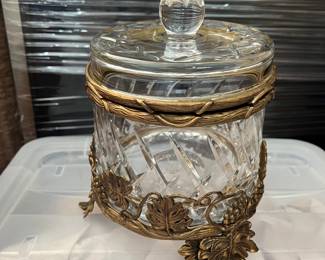 Castilian lead crystal candy/cookie jar with bronze holder
