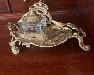 Antique ink well with brass holder