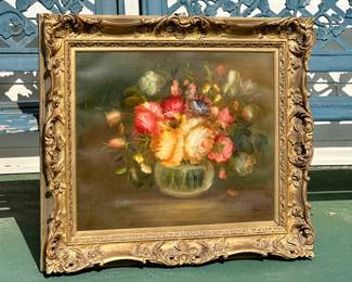 Antique framed floral art