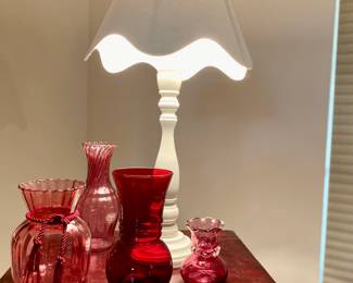 touch lamp and cranberry glass 