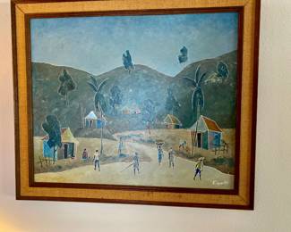 Many interesting original art pieces, artist is Frantz Lamothe , Haitian Village Scene 