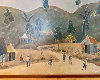 Many interesting original art pieces, artist is Frantz Lamothe , Haitian Village Scene 