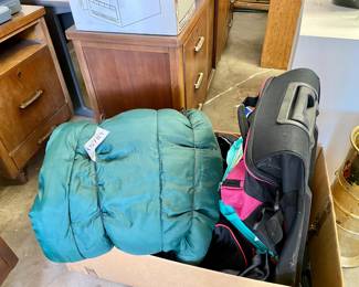 sleeping bags, car seat, back pack
