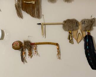 Talking stick, peace pipe, and musical seed  rattle all purchased in Ruidoso 20 years ago 