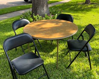 Round card table and five nice folding chairs